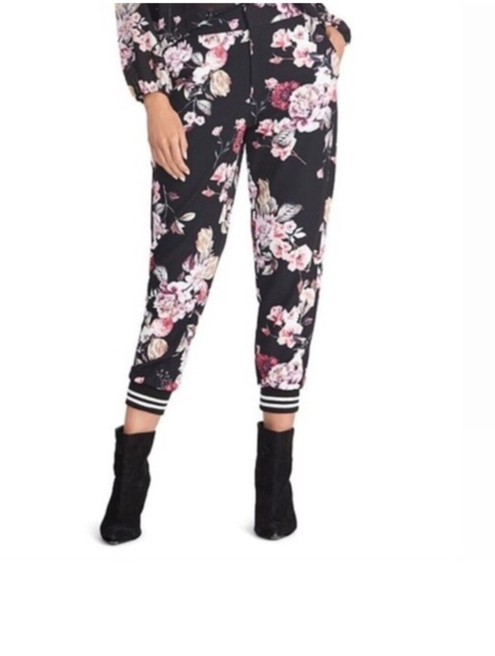 Rachel ROY Floral Jogger Pants - Black with Pink Floral